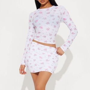 Ditsy Pink Floral Mini Skirt Set